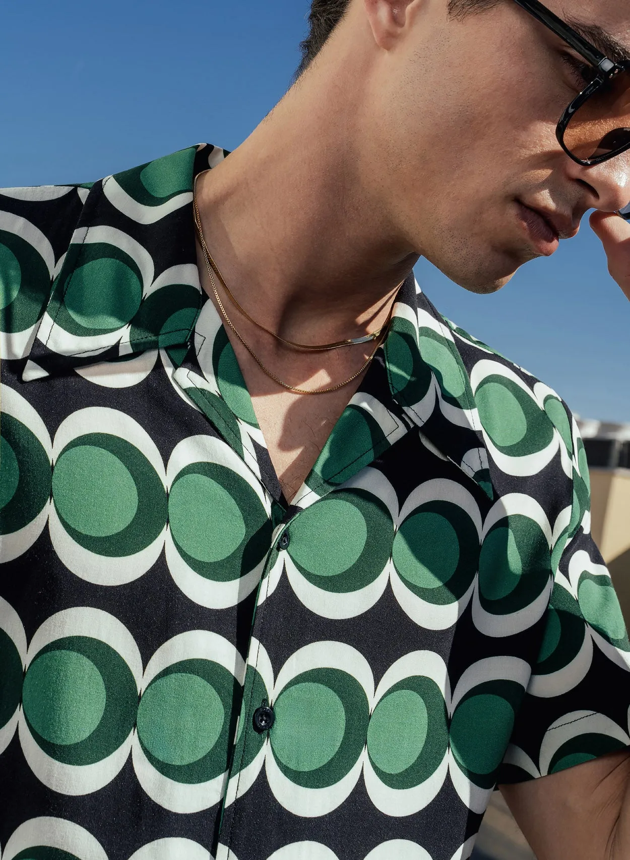 60s Geometric Green Cuban Shirt