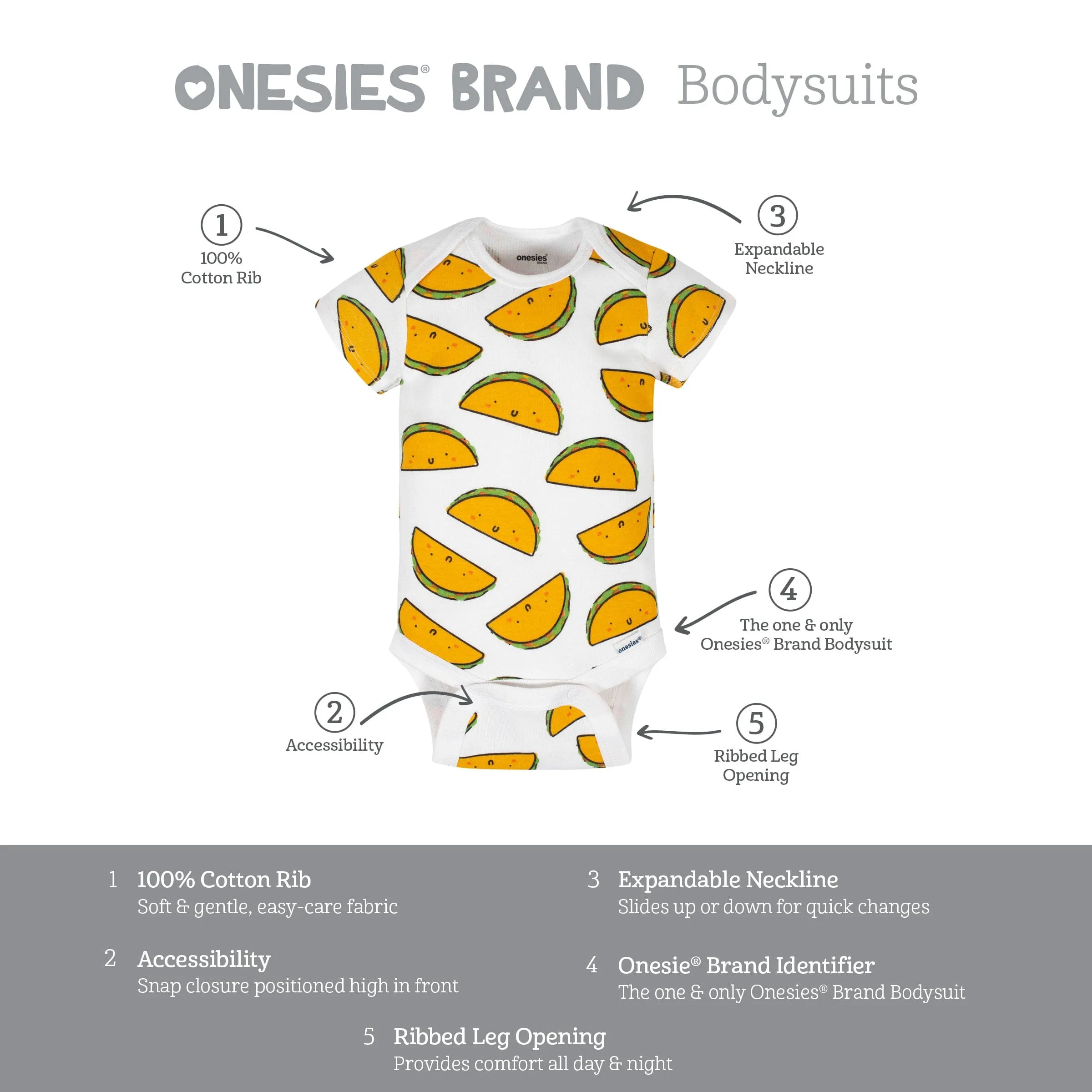 8-Pack Baby Neutral Taco Onesies® Brand Bodysuits