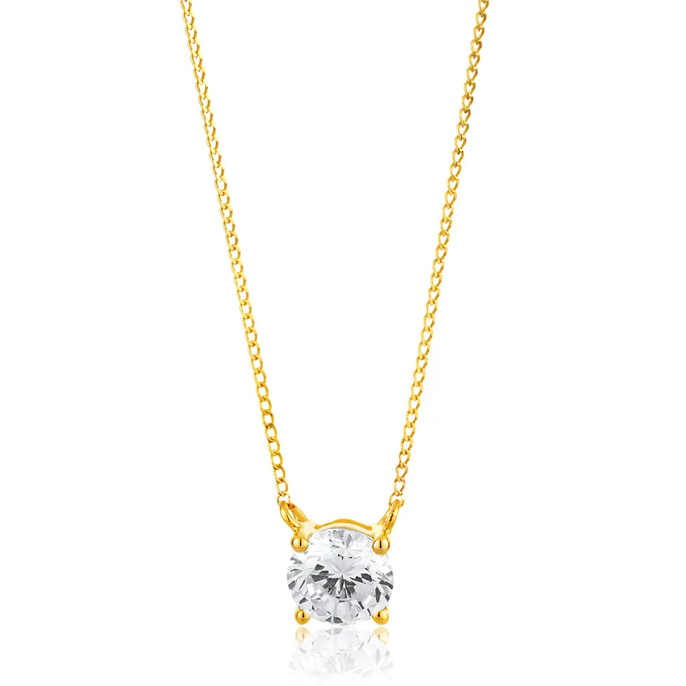 9ct Yellow Gold Zirconia 5mm Solitaire Pendant on 45cm Chain