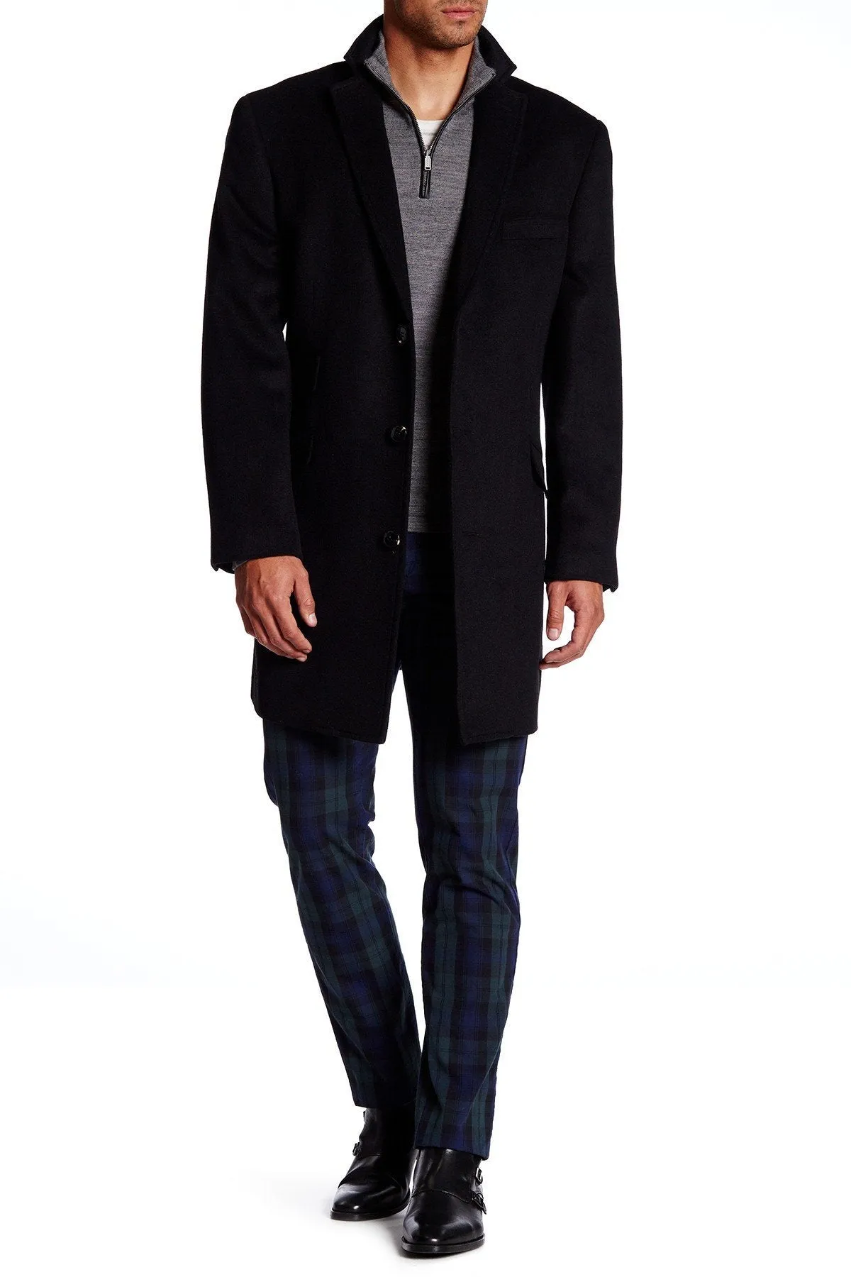 Adam Baker Men's Single Breasted Wool/Cashmere Mid-Length Carcoat