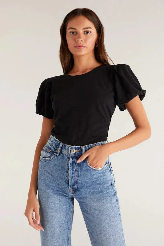 Alyce Sleeve Short Slub Top | Black, Catus