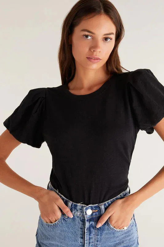 Alyce Sleeve Short Slub Top | Black, Catus