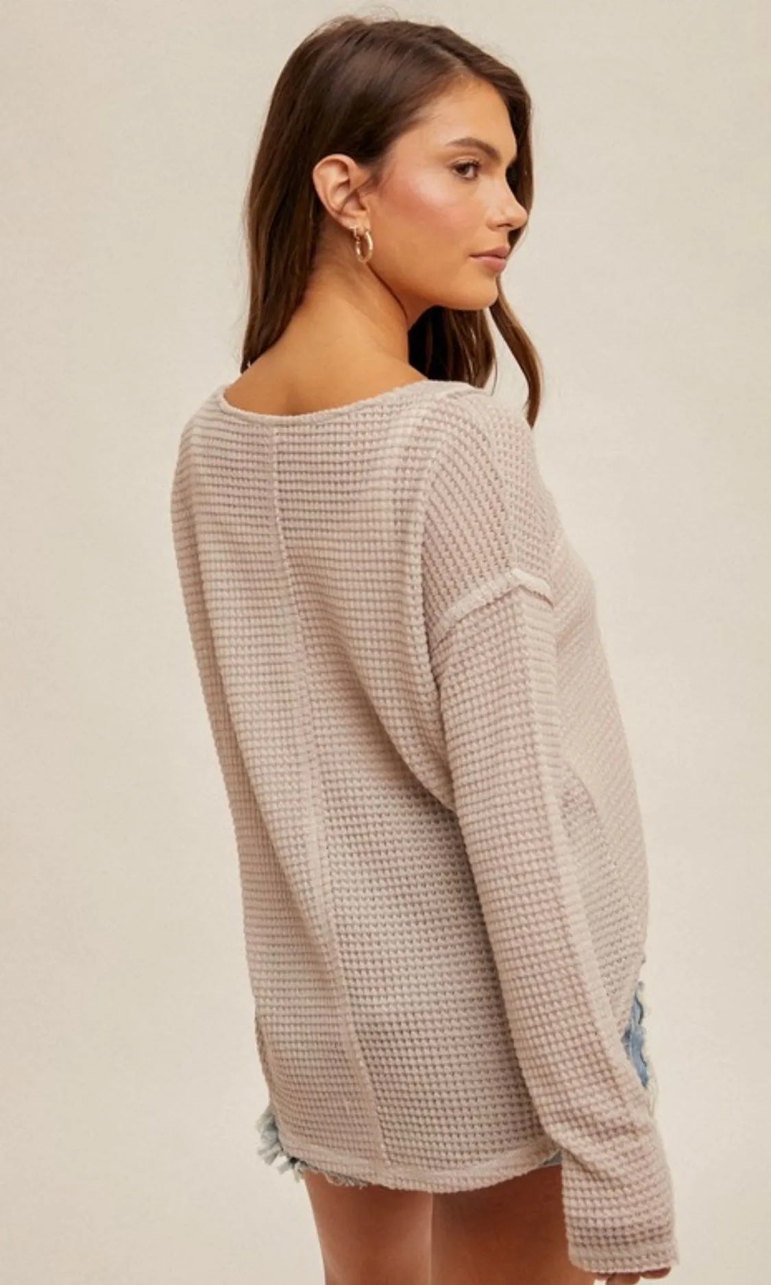 Bailey Stone Textured Thread Details V Neck Oversized Tee