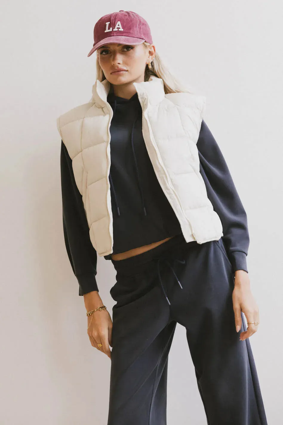 Bellese Quilted Puffer Vest in Bone