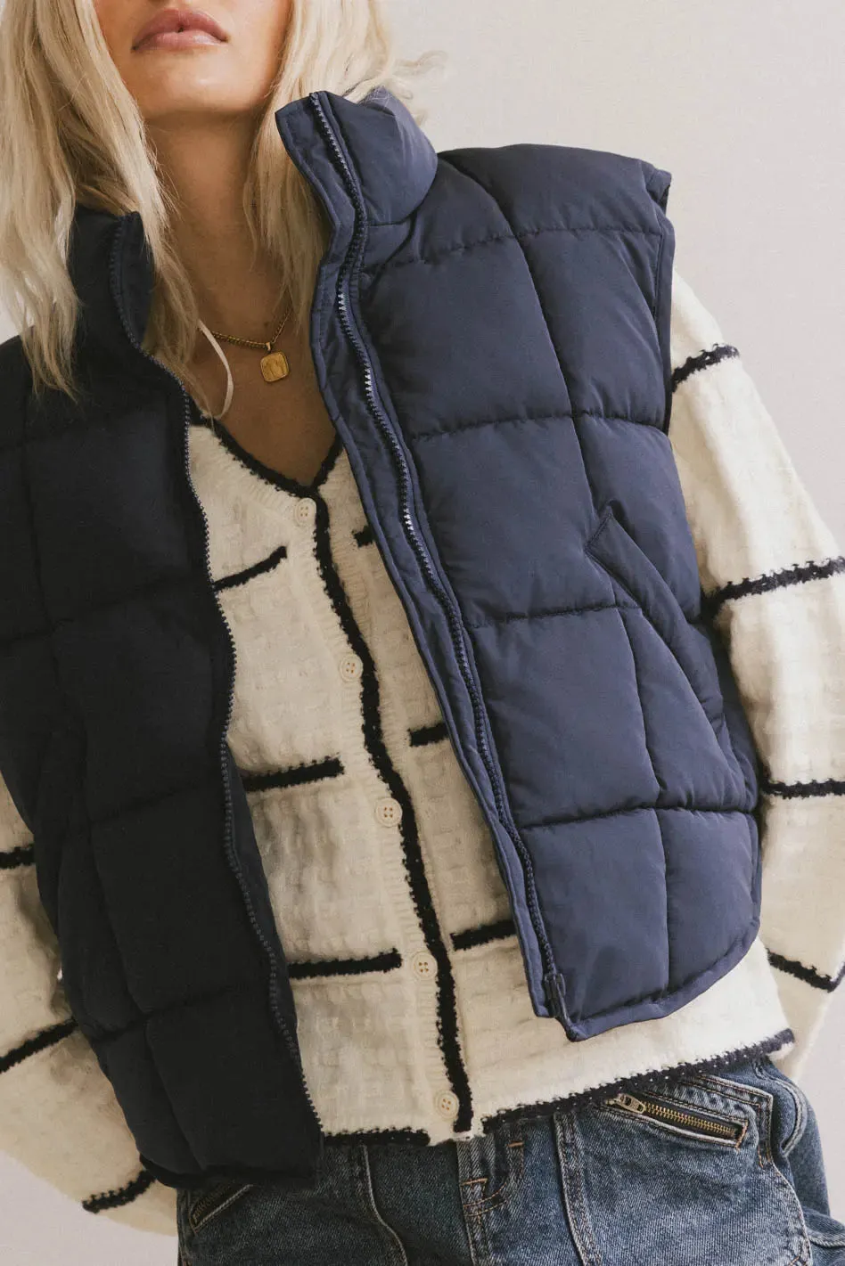 Bellese Quilted Puffer Vest in Navy