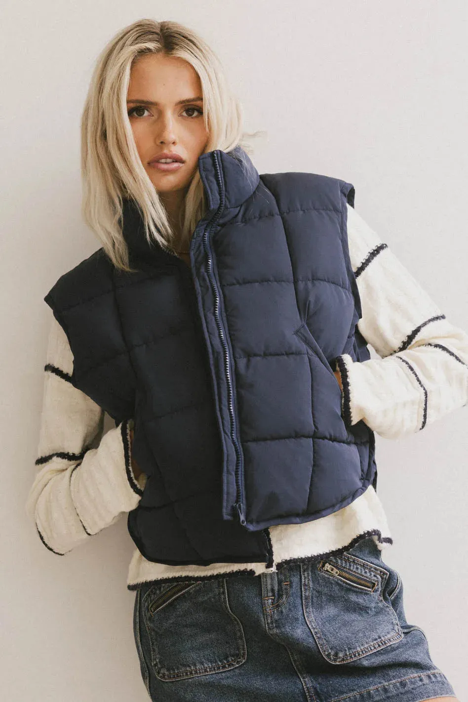 Bellese Quilted Puffer Vest in Navy