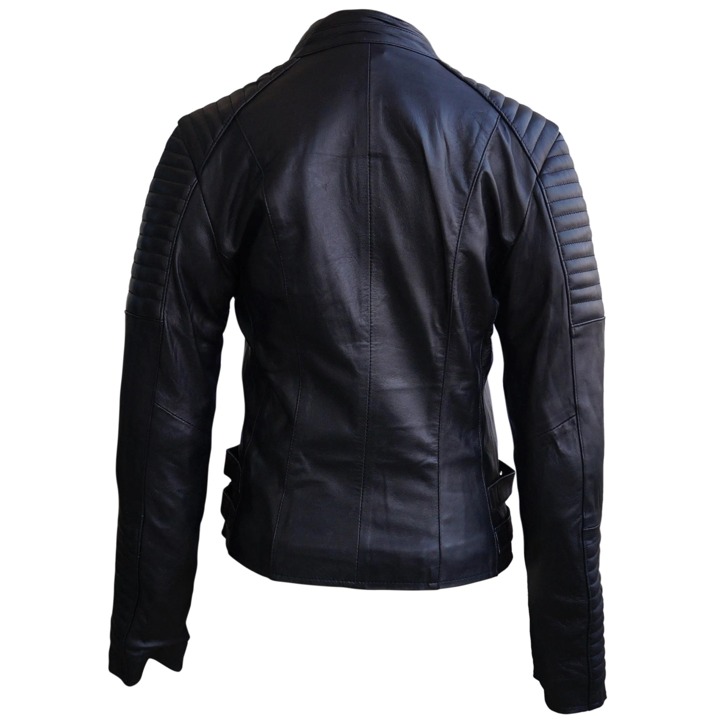 Black Brando Shoulder Sleeve Padded Genuine Leather Jacket