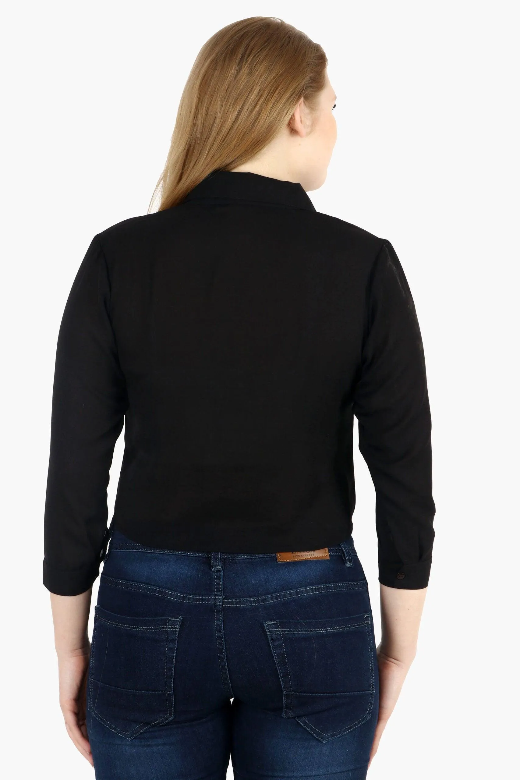 Black Solid Shirt with Front Knot