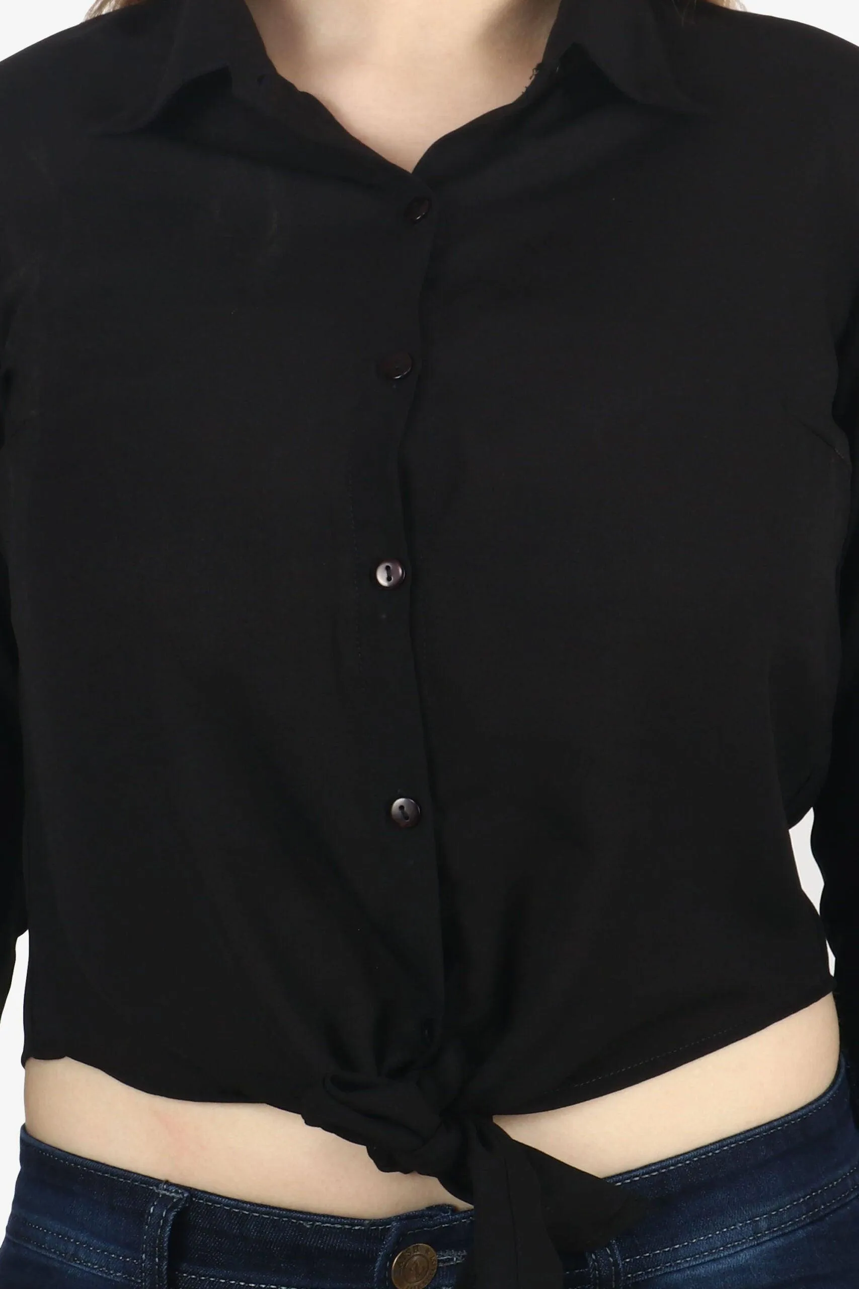 Black Solid Shirt with Front Knot