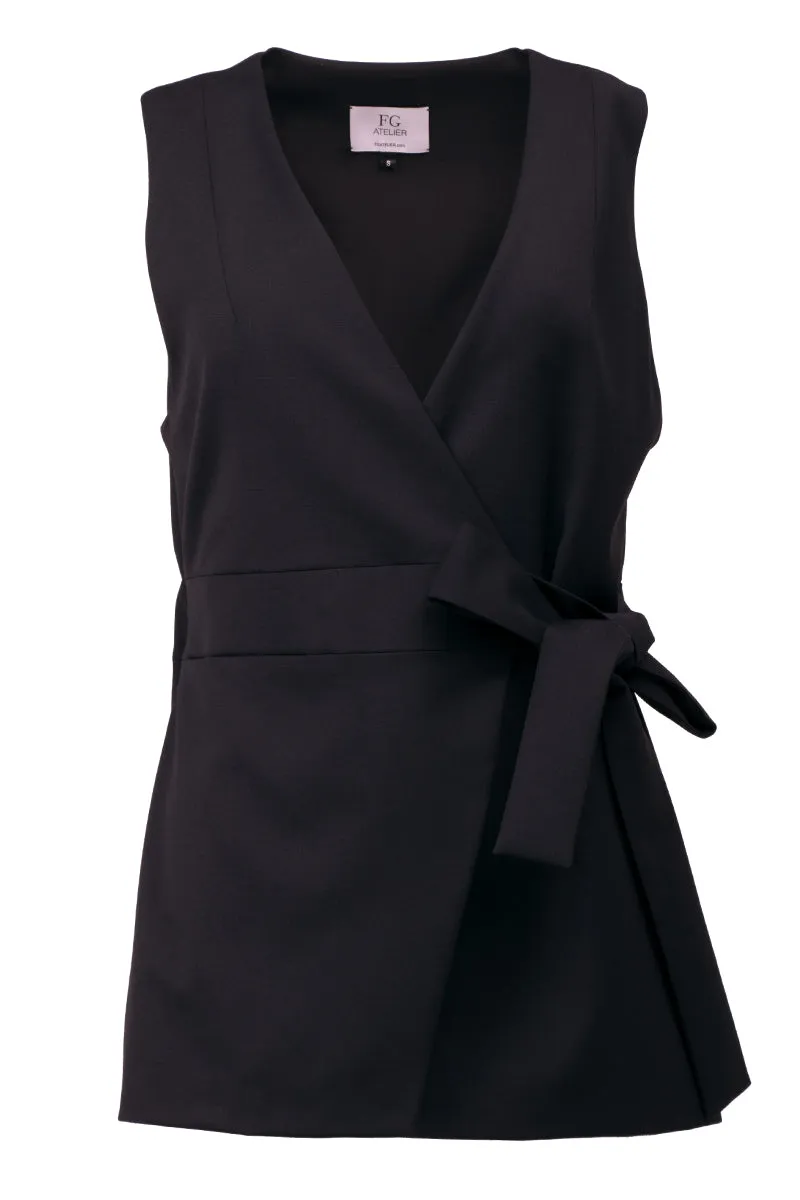 Black stretch wool-blend vest