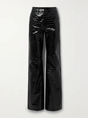 Bonnie croc-effect faux leather straight-leg pant