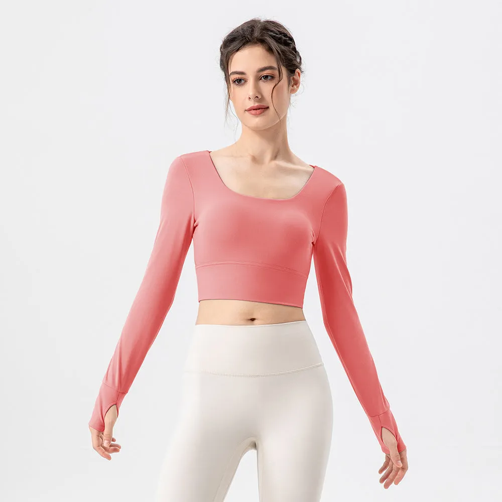 Breathing Series Fall Winter Yoga Wear Women Chest Pad Workout Running Top Sun Protection Nude Feel Breathable Sports Long Sleeve