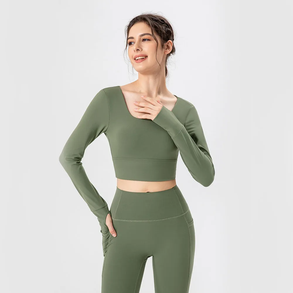 Breathing Series Fall Winter Yoga Wear Women Chest Pad Workout Running Top Sun Protection Nude Feel Breathable Sports Long Sleeve