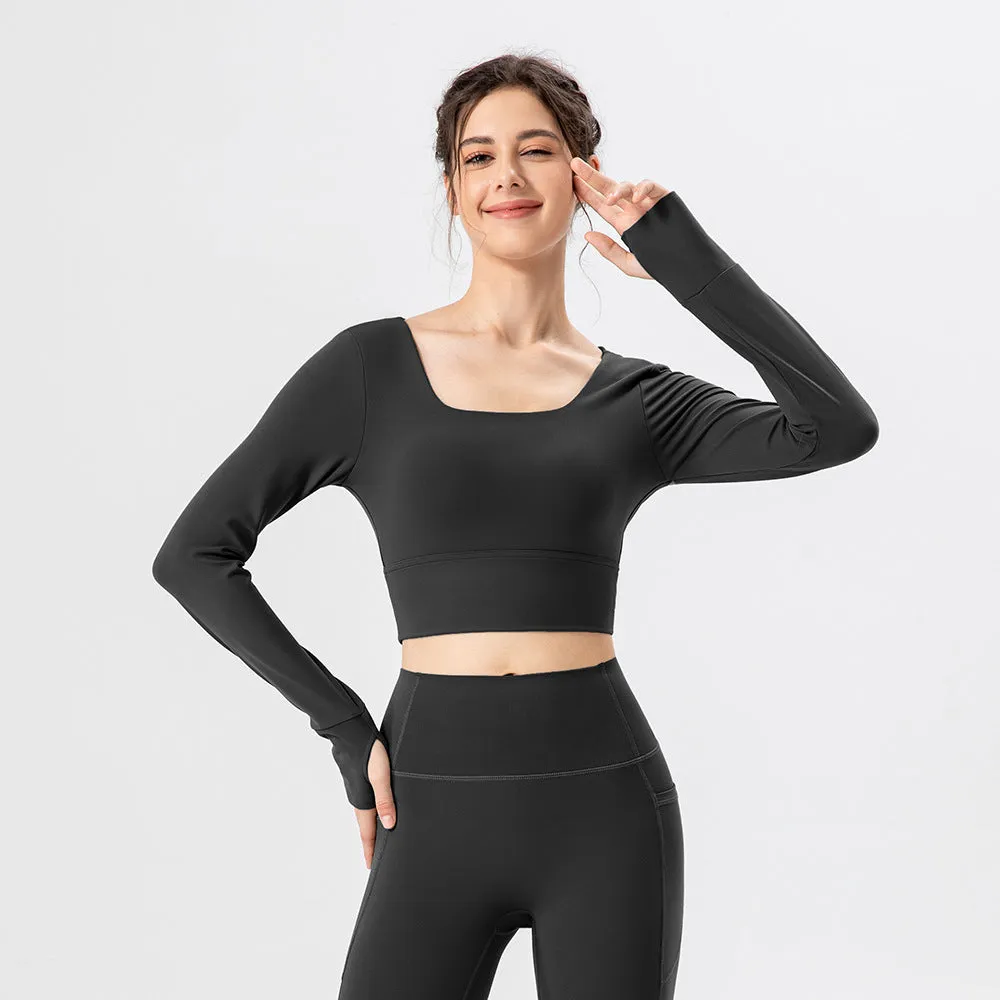 Breathing Series Fall Winter Yoga Wear Women Chest Pad Workout Running Top Sun Protection Nude Feel Breathable Sports Long Sleeve