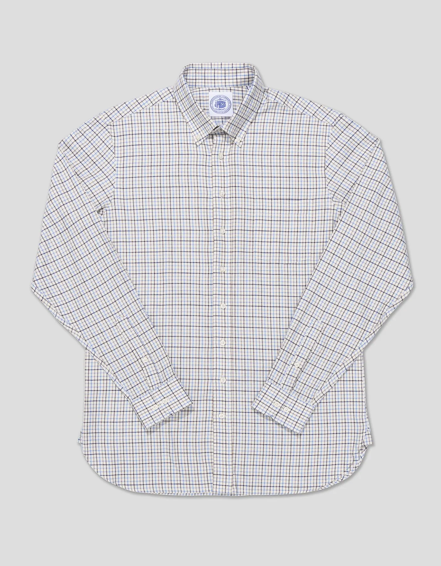 BROWN/TAN/LIGHT BLUE TATTERSALL SPORT SHIRT