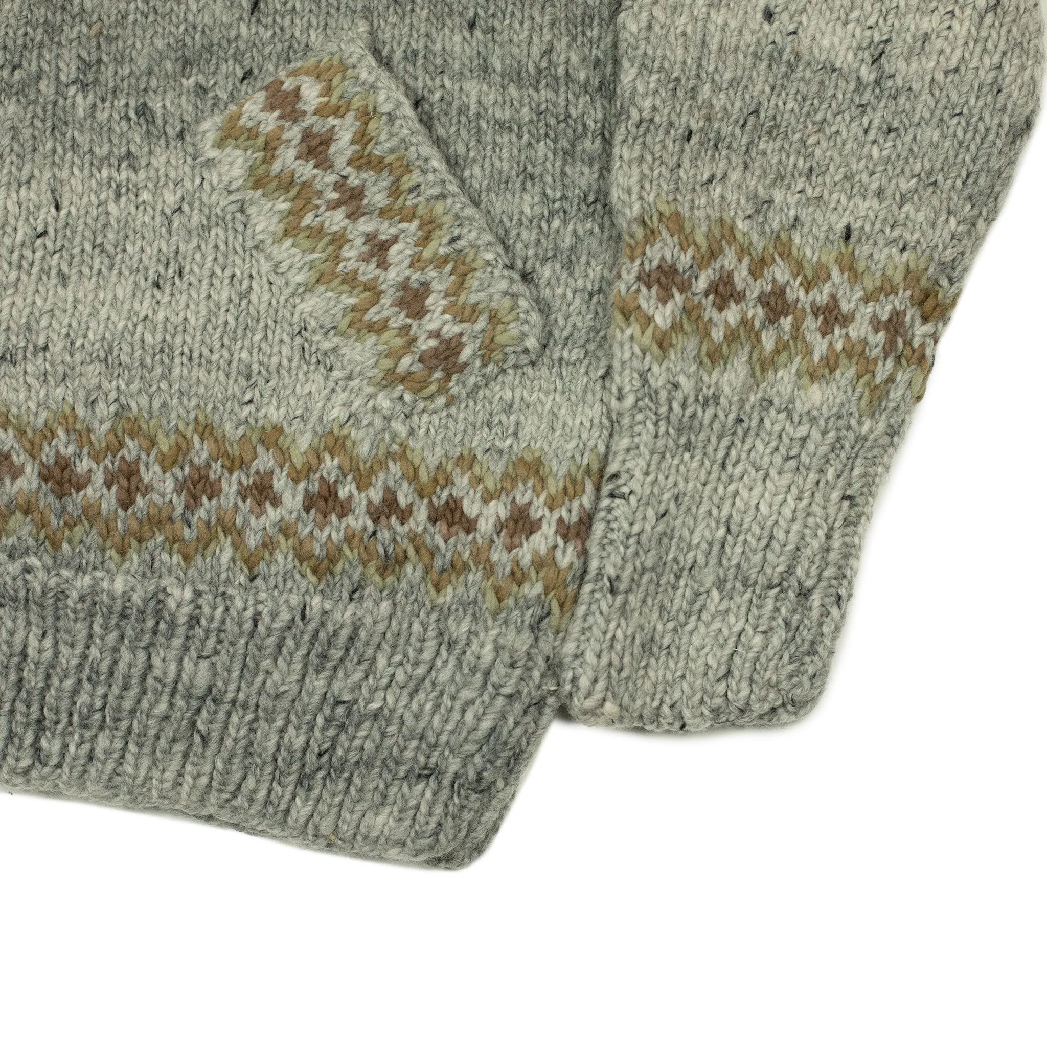 Chamula hand-knit Fair Isle zipper cardigan in Pearl Grey wool (restock)