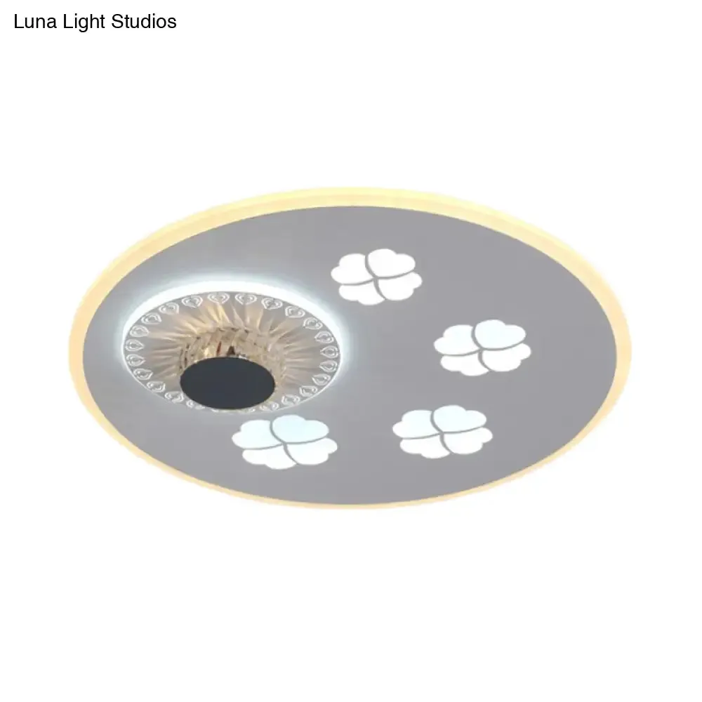 Contemporary LED Flushmount Light with Elegant Clover Pattern in Acrylic, Grey, and White, featuring Crystal Element