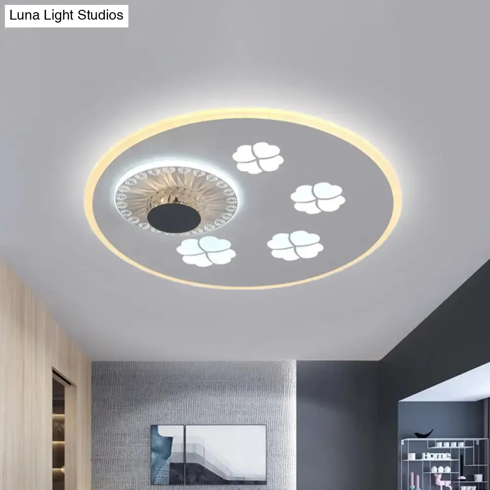 Contemporary LED Flushmount Light with Elegant Clover Pattern in Acrylic, Grey, and White, featuring Crystal Element