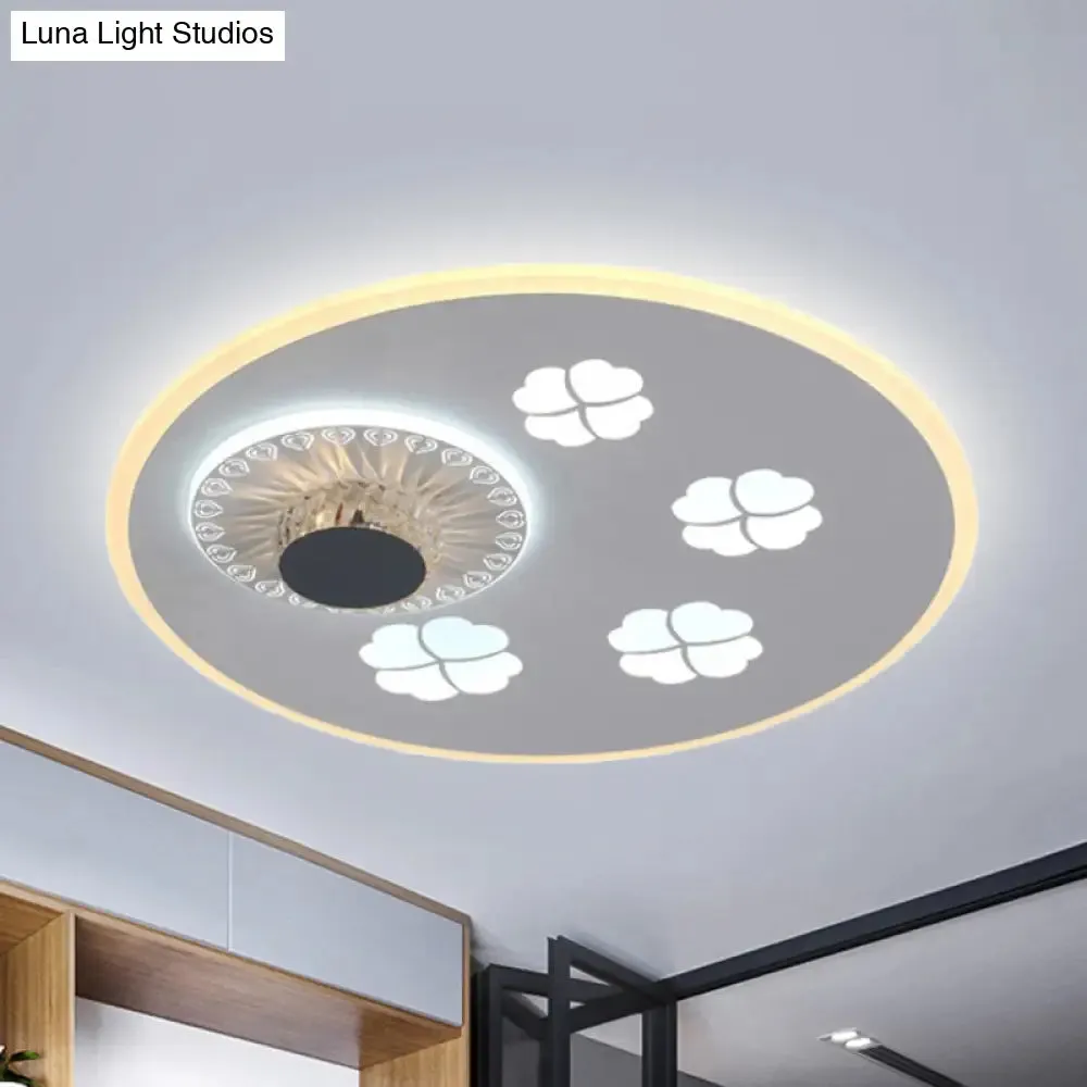 Contemporary LED Flushmount Light with Elegant Clover Pattern in Acrylic, Grey, and White, featuring Crystal Element