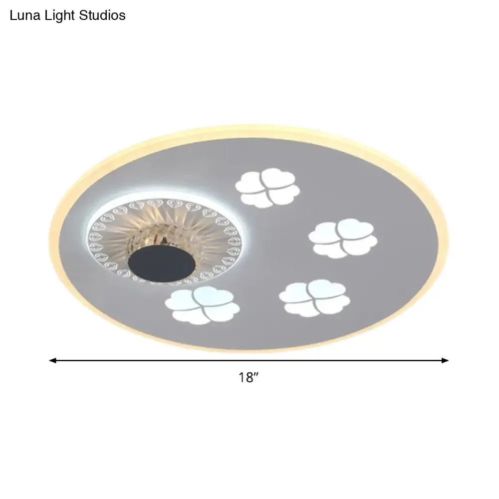 Contemporary LED Flushmount Light with Elegant Clover Pattern in Acrylic, Grey, and White, featuring Crystal Element