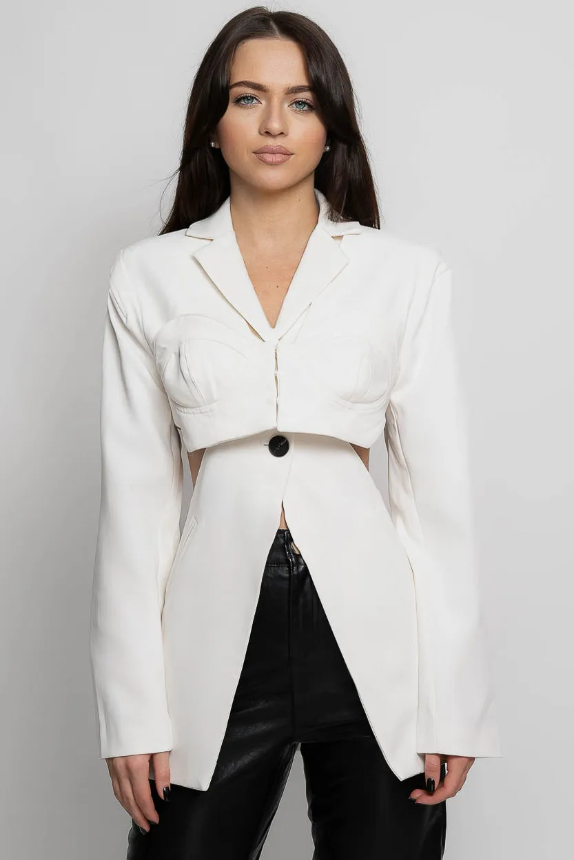 Corset Blazer with Cutouts - White