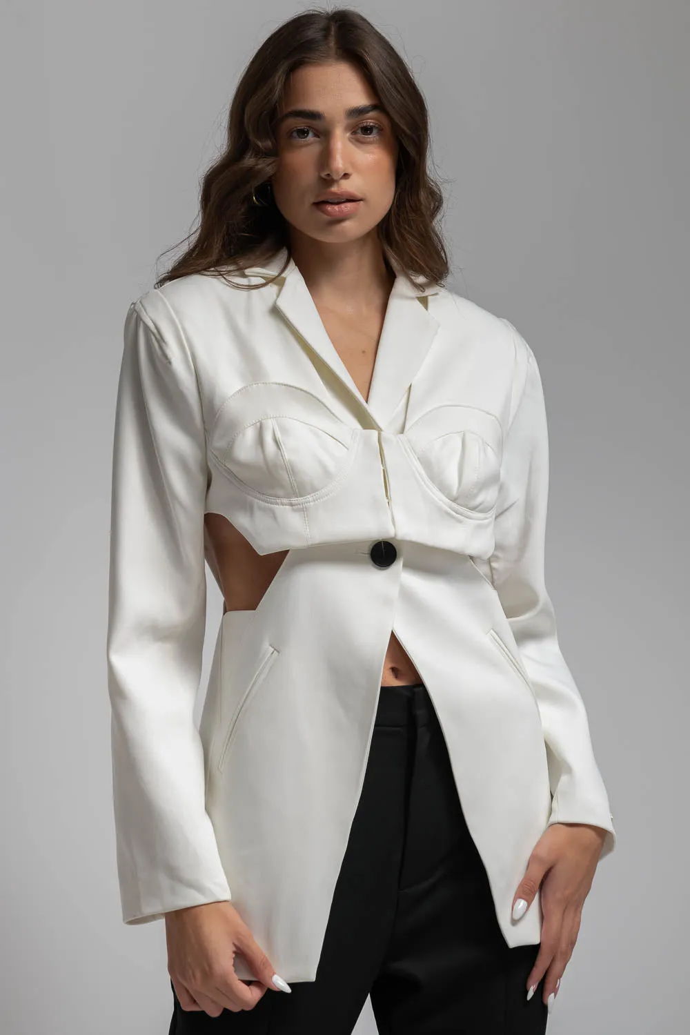 Corset Blazer with Cutouts - White