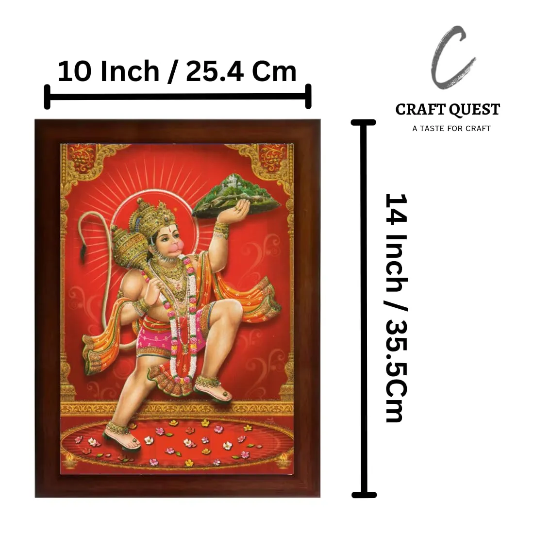 CRAFT QUEST Hanuman JI | Bajrangbali Religious Photo frame with Acrylic glass for Home Decorative Item Synthetic Wood (Brown, 10 X 13 Inches)