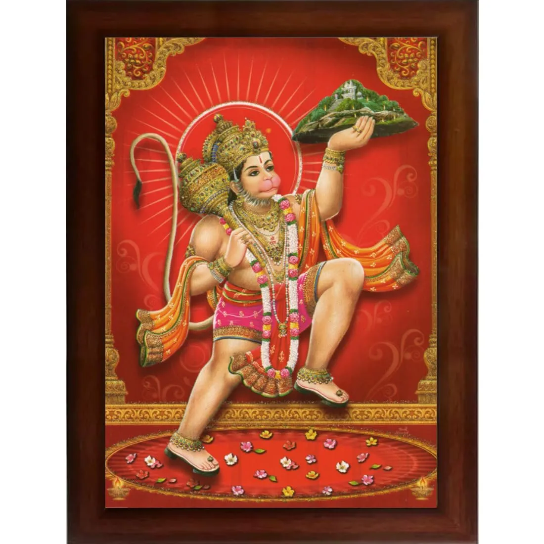 CRAFT QUEST Hanuman JI | Bajrangbali Religious Photo frame with Acrylic glass for Home Decorative Item Synthetic Wood (Brown, 10 X 13 Inches)