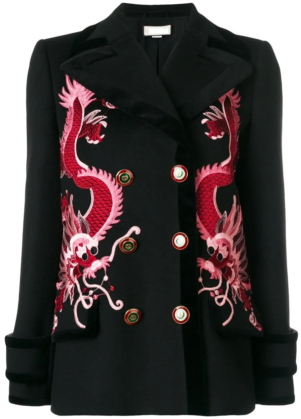 Dragon-Embroidered Short Wool Coat