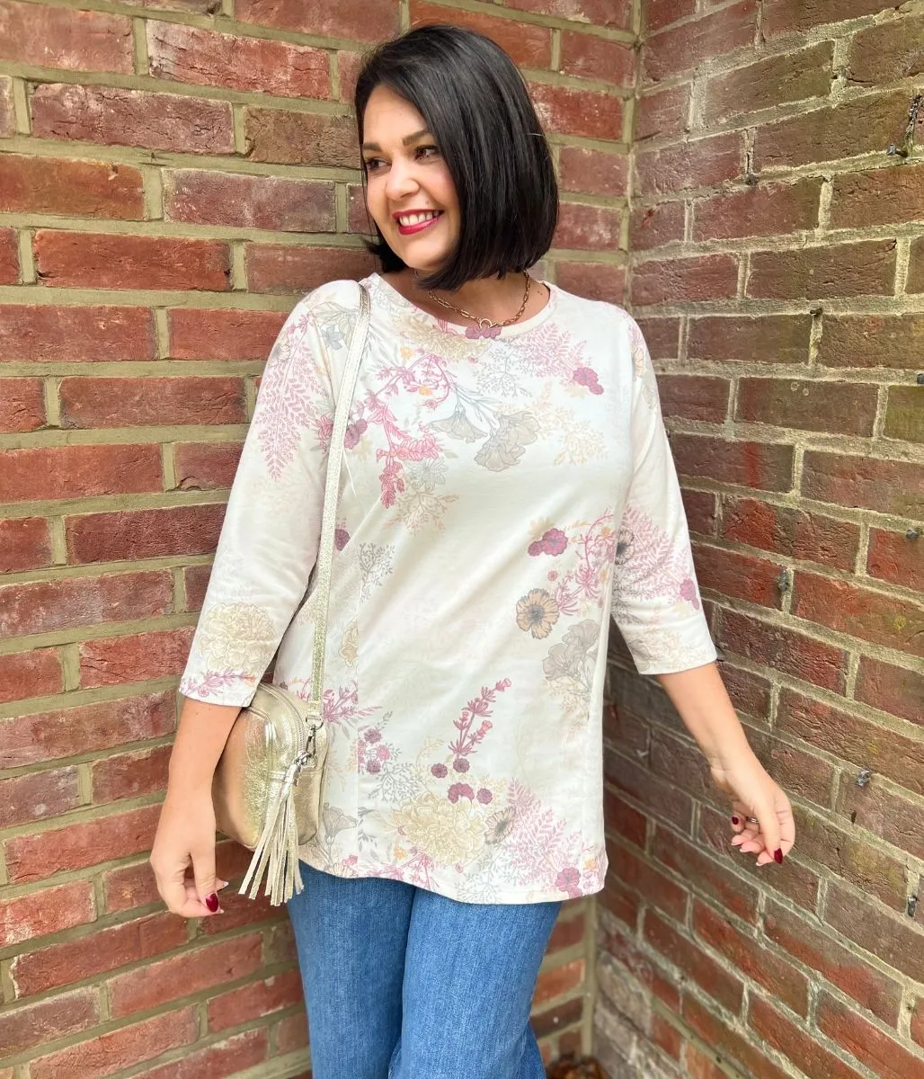 Ecru Floral Print Tunic Top