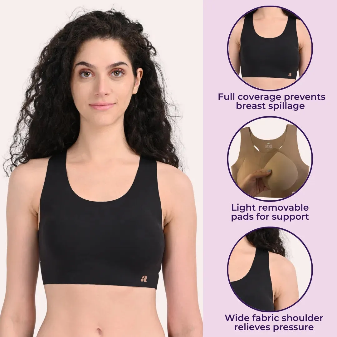 EzeFit Bra | Racerback | Sports Bra/T shirt Bra | Seamless | Non Wired | Lightly Padded | Removable Cups | Pack Of 2