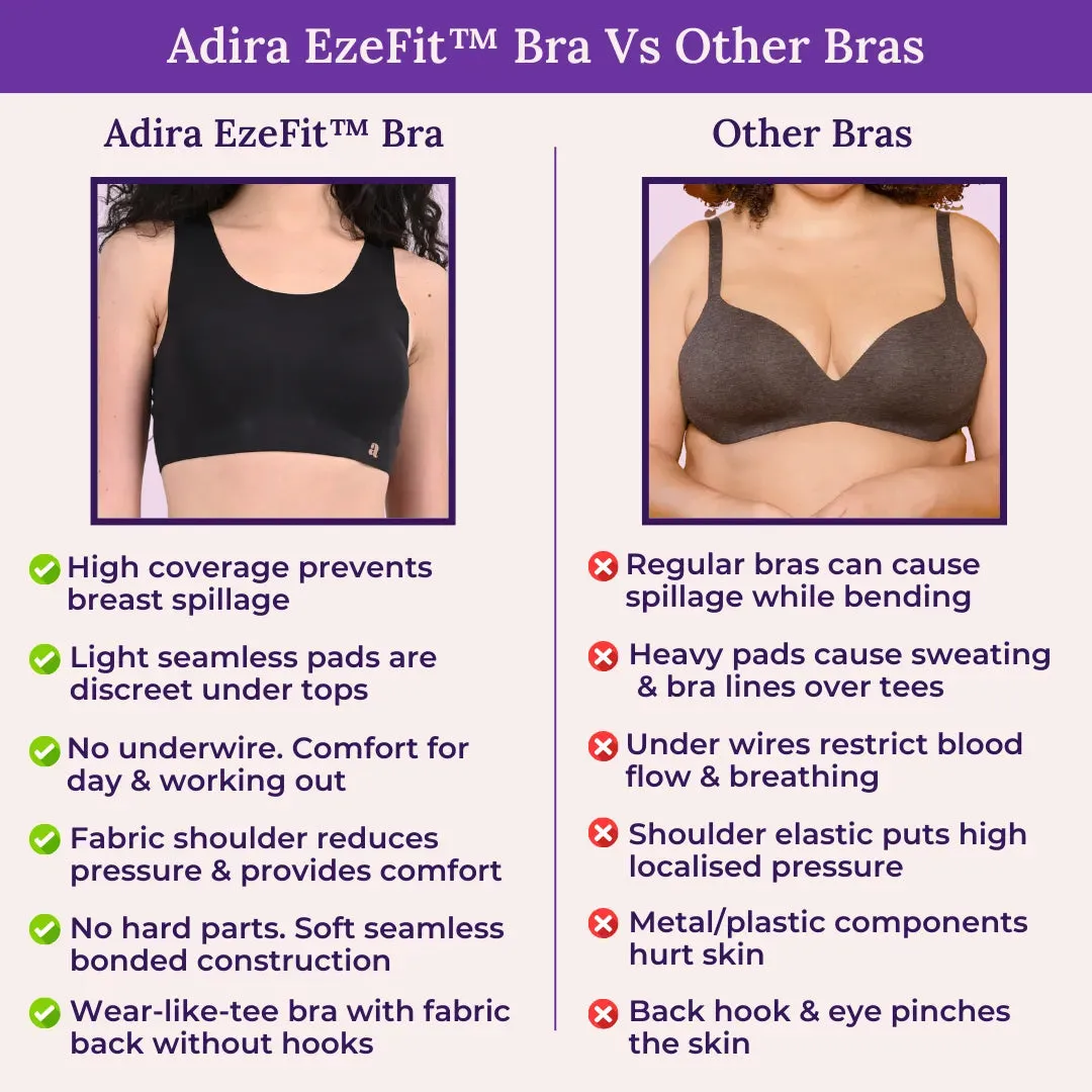 EzeFit Bra | Racerback | Sports Bra/T shirt Bra | Seamless | Non Wired | Lightly Padded | Removable Cups | Pack Of 2