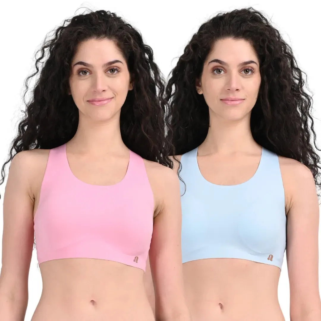 EzeFit Bra | Racerback | Sports Bra/T shirt Bra | Seamless | Non Wired | Lightly Padded | Removable Cups | Pack Of 2