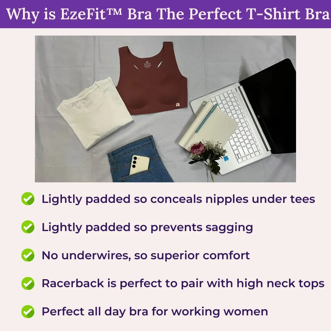 EzeFit Bra | Racerback | Sports Bra/T shirt Bra | Seamless | Non Wired | Lightly Padded | Removable Cups | Pack Of 2