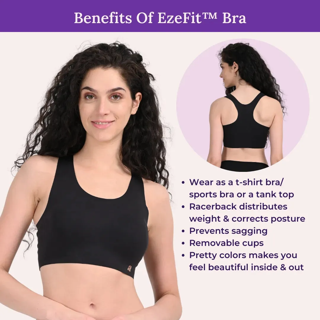 EzeFit Bra | Racerback | Sports Bra/T shirt Bra | Seamless | Non Wired | Lightly Padded | Removable Cups | Pack Of 2