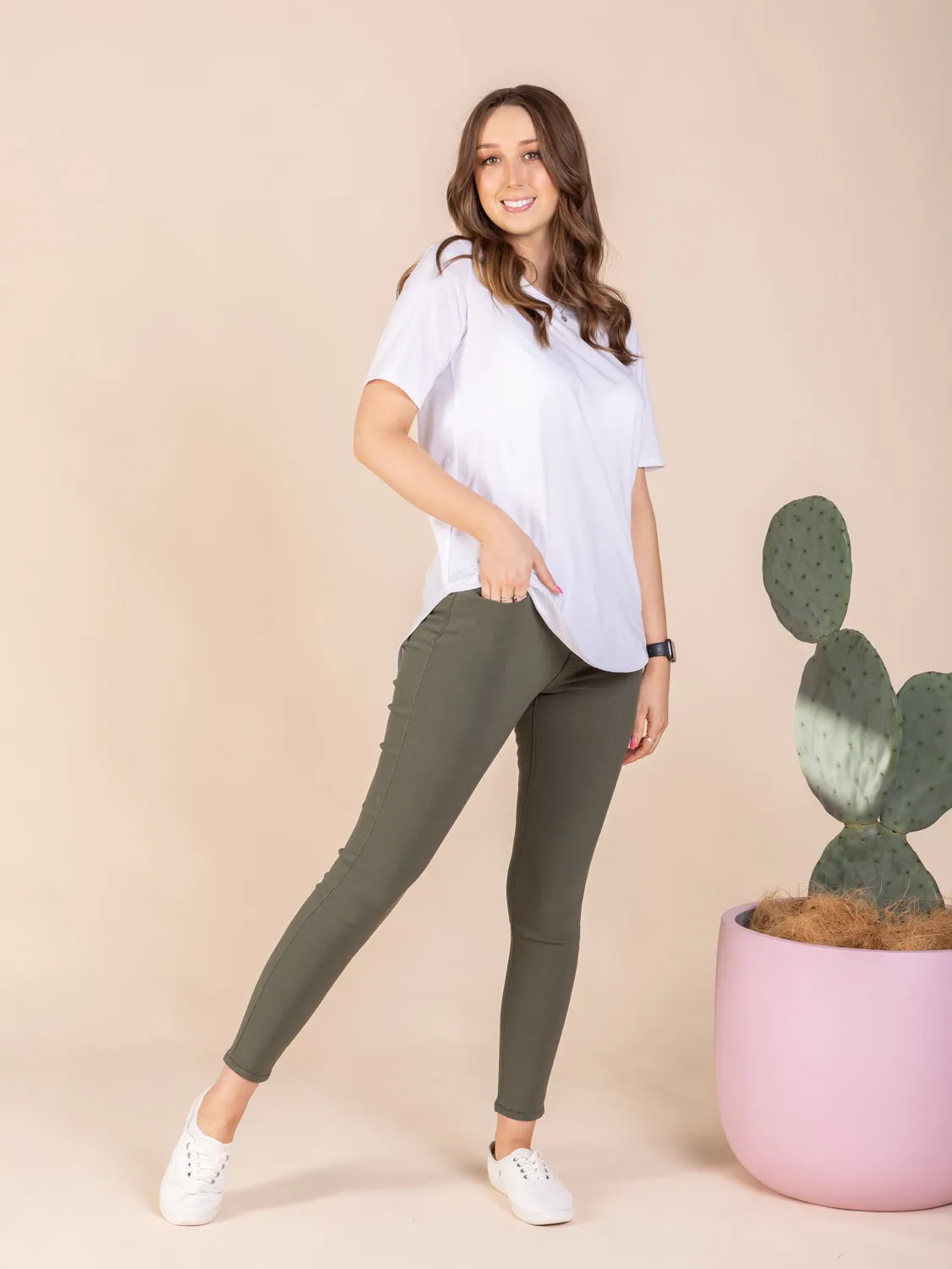 Fern Pants - Khaki Mid Rise