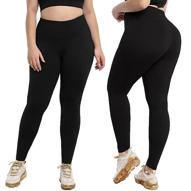 Fullsoft Black Plus Size Womens Leggings High Waisted Yoga Pants