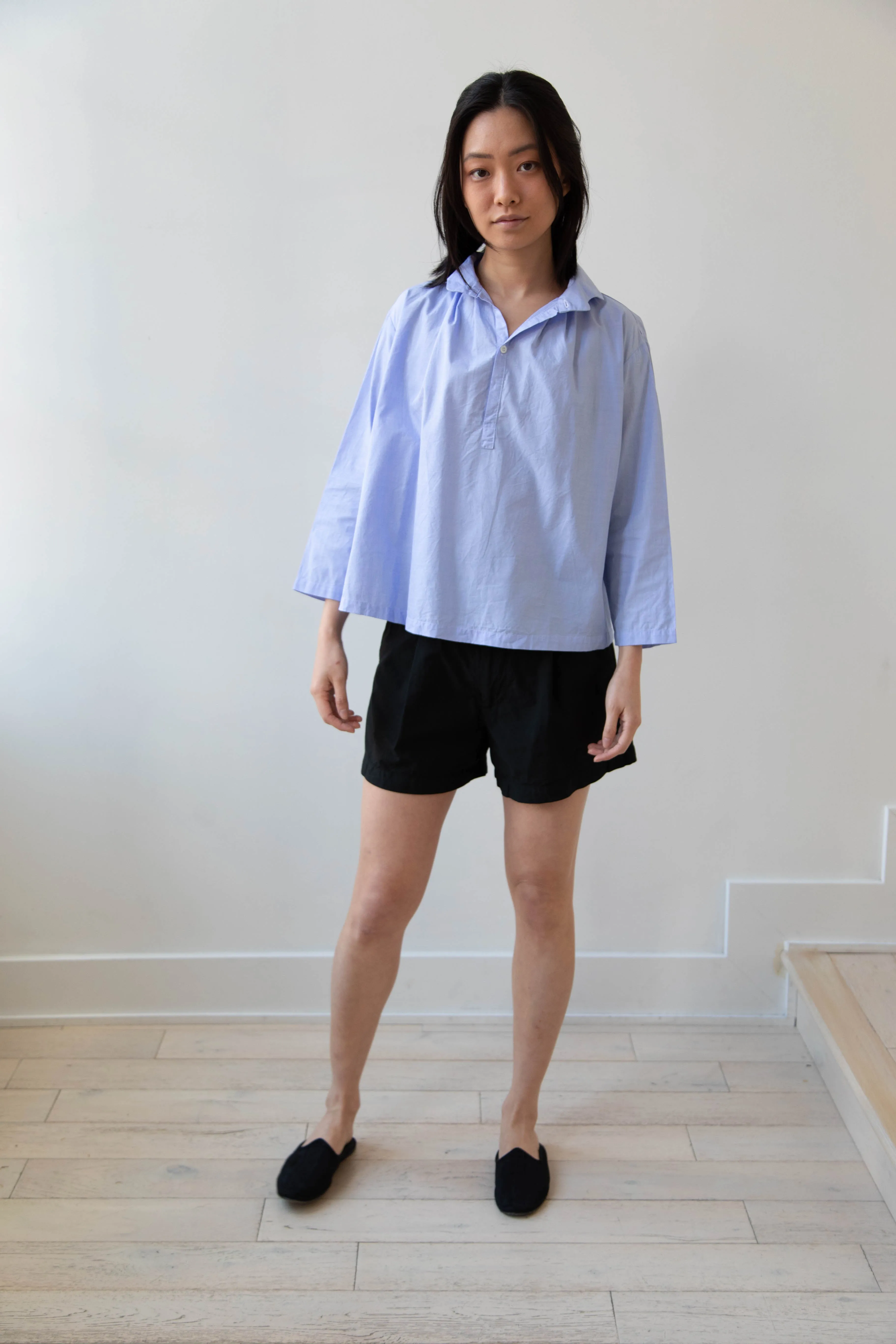 Gallego Desportes | Petite Collar Blouse in Sky Blue