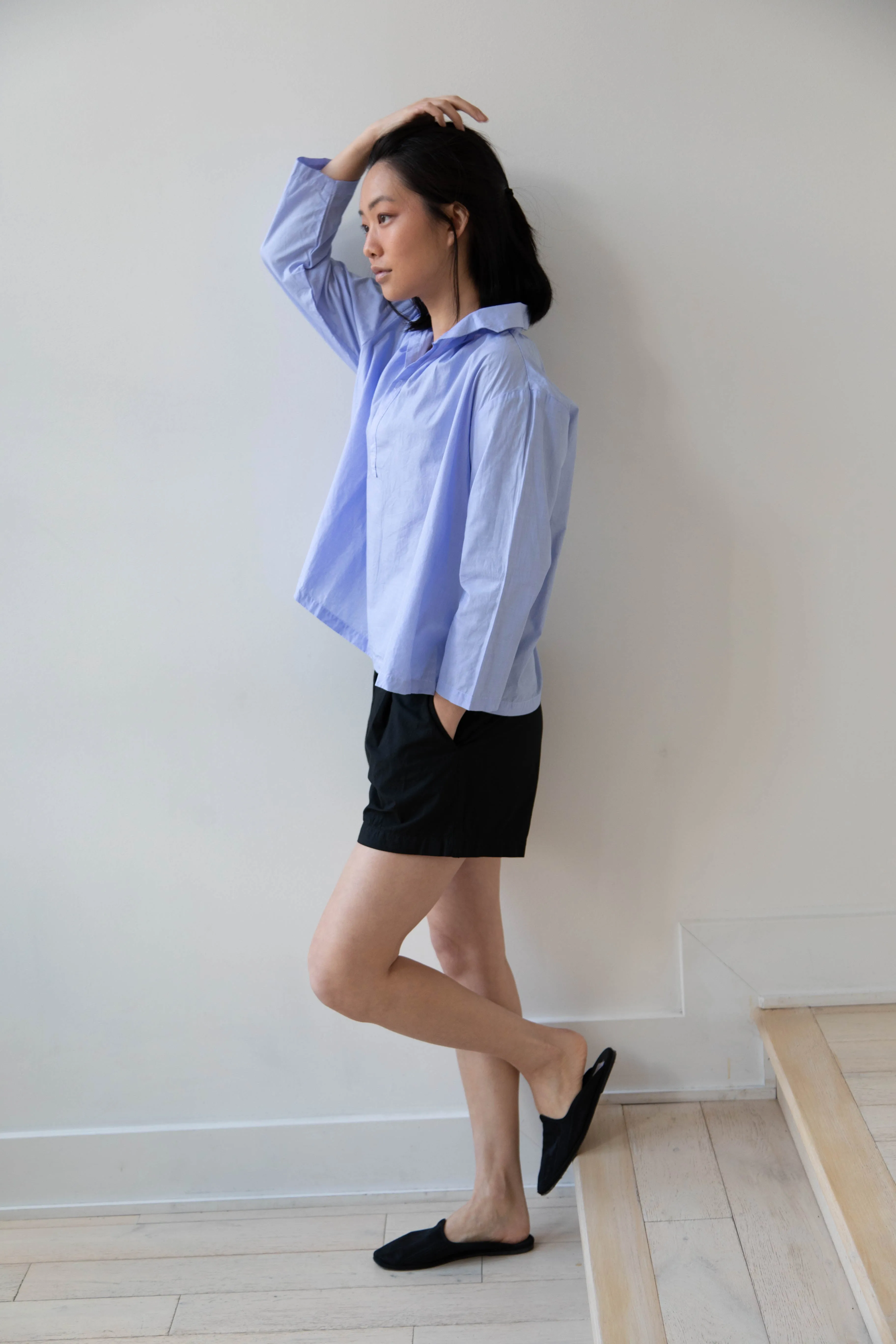 Gallego Desportes | Petite Collar Blouse in Sky Blue