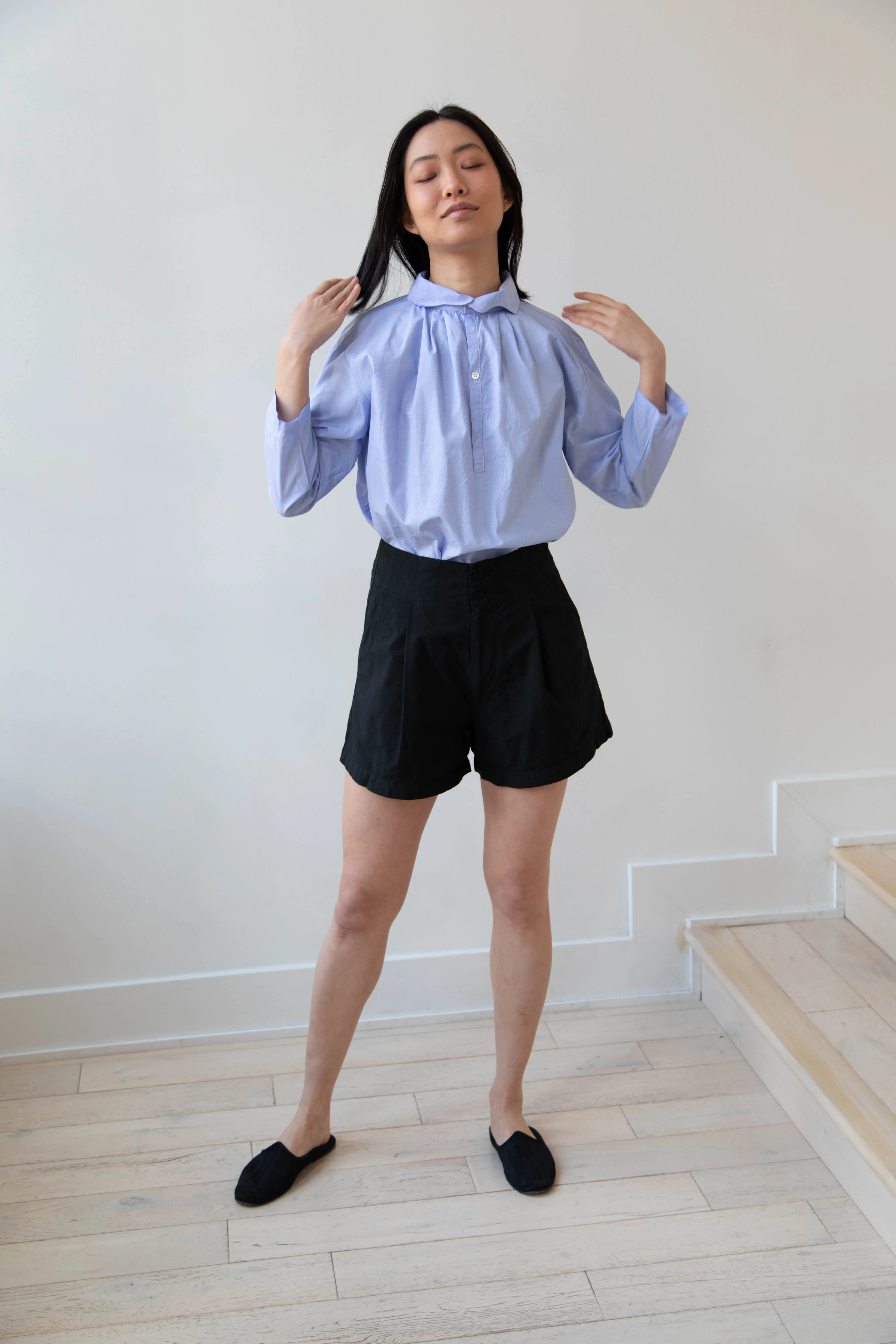 Gallego Desportes | Petite Collar Blouse in Sky Blue