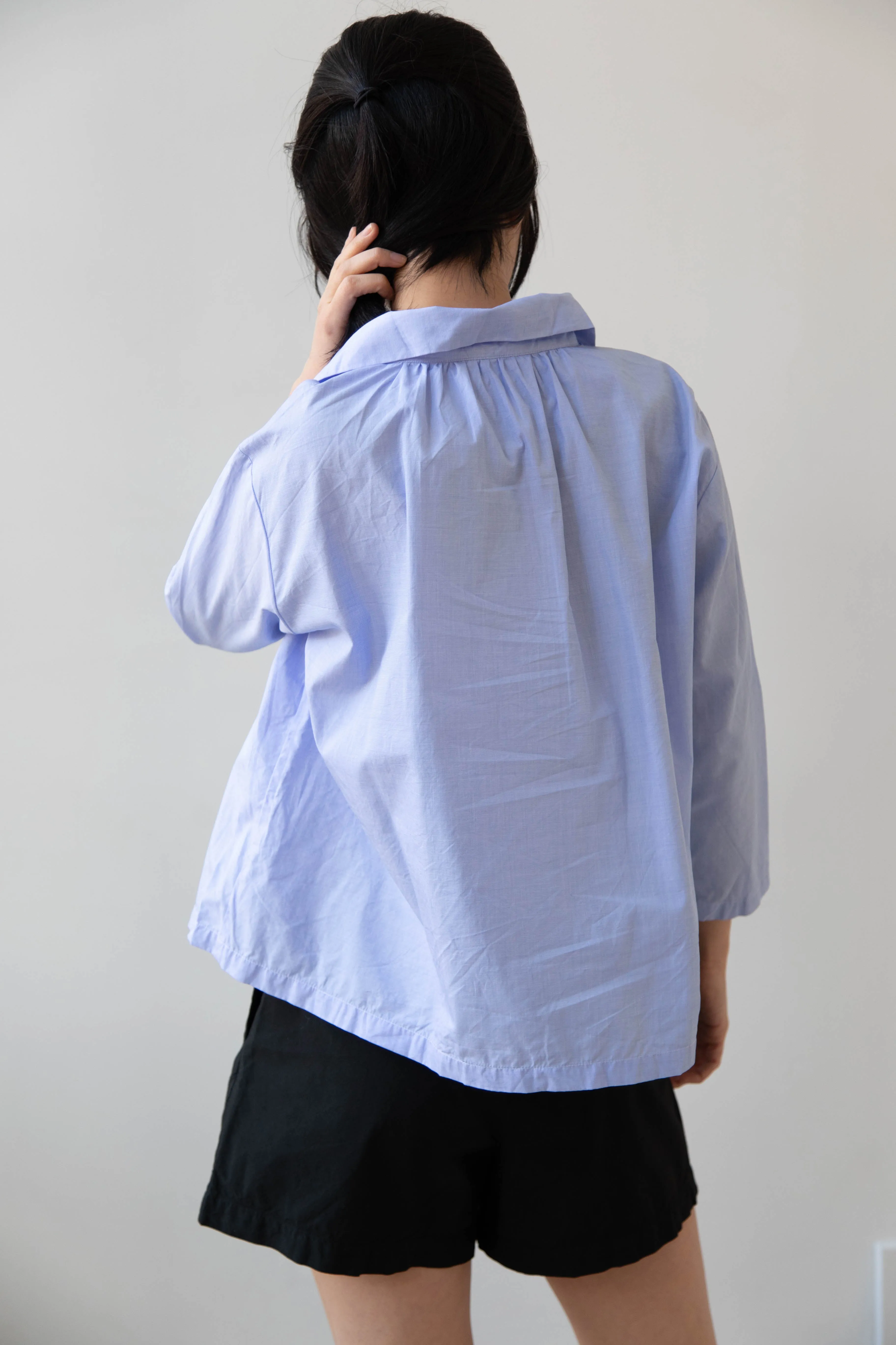 Gallego Desportes | Petite Collar Blouse in Sky Blue