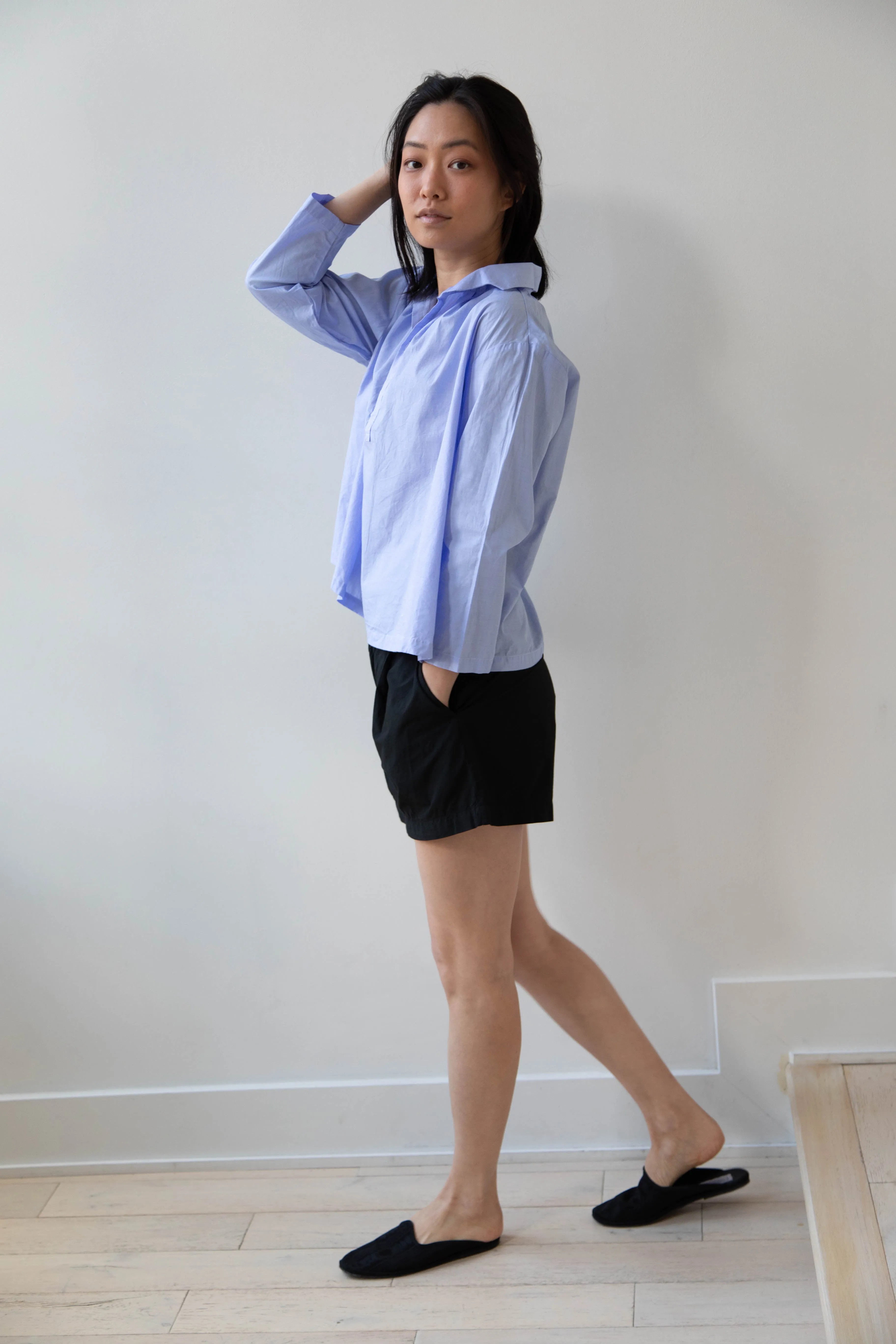 Gallego Desportes | Petite Collar Blouse in Sky Blue