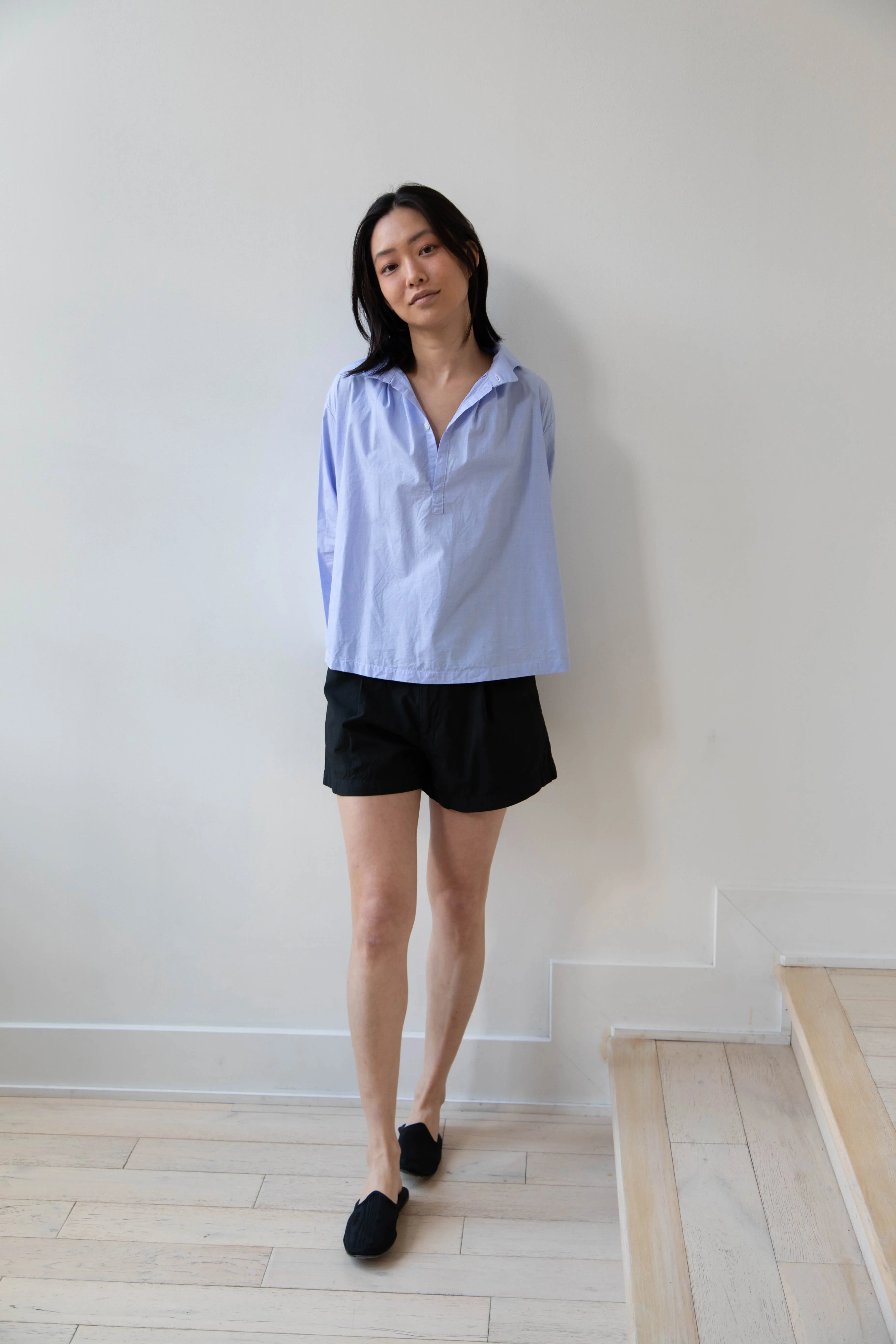 Gallego Desportes | Petite Collar Blouse in Sky Blue