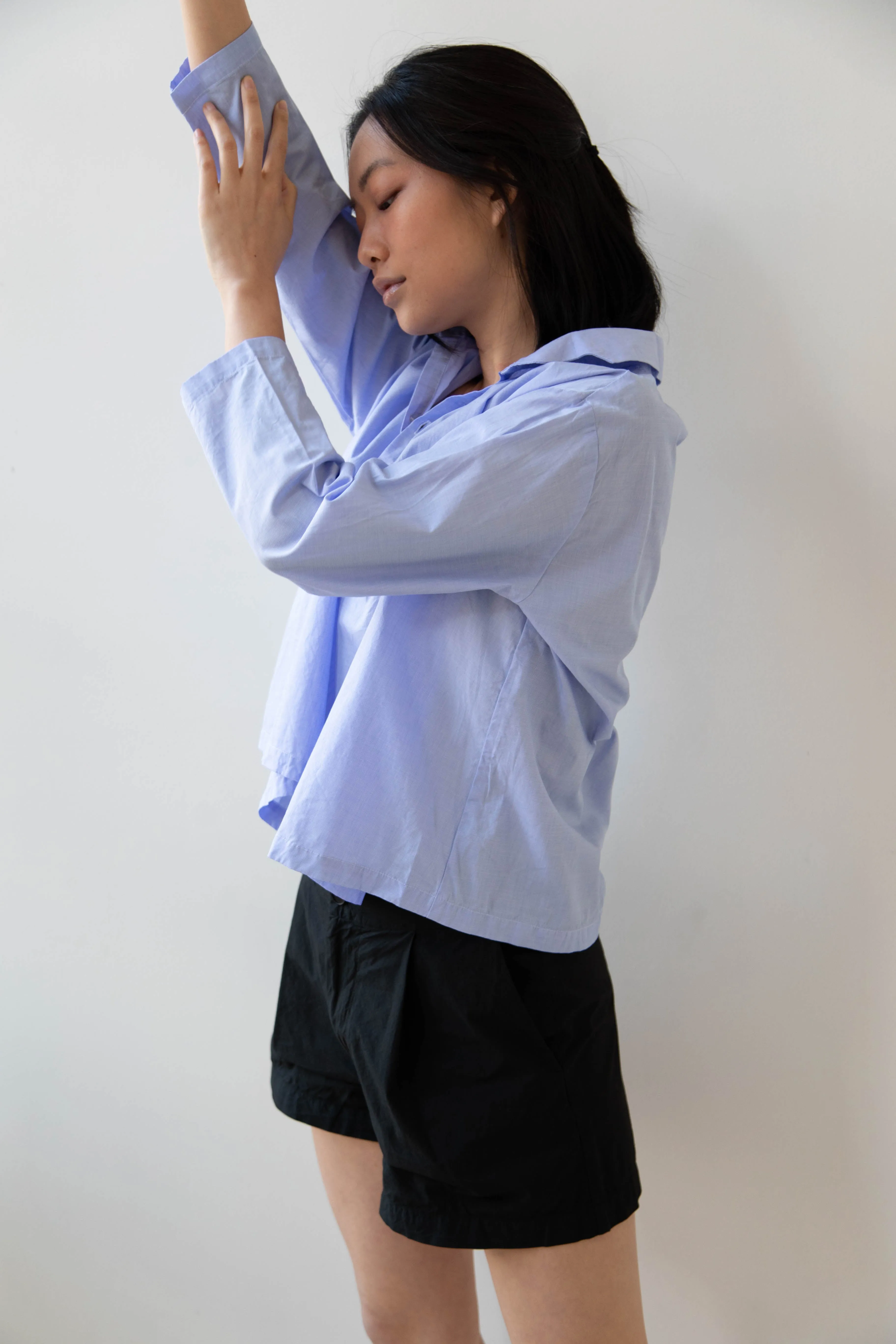 Gallego Desportes | Petite Collar Blouse in Sky Blue