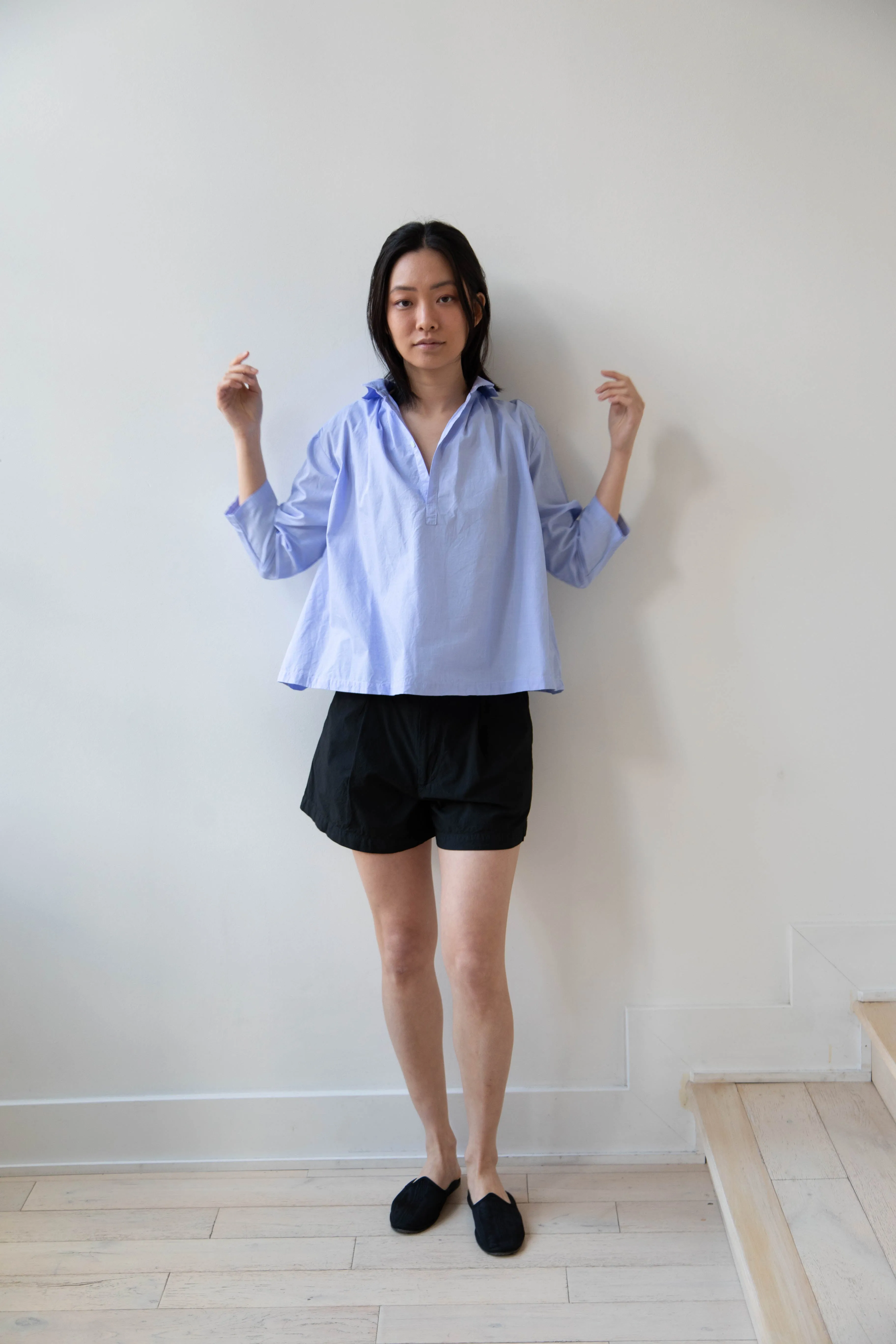 Gallego Desportes | Petite Collar Blouse in Sky Blue