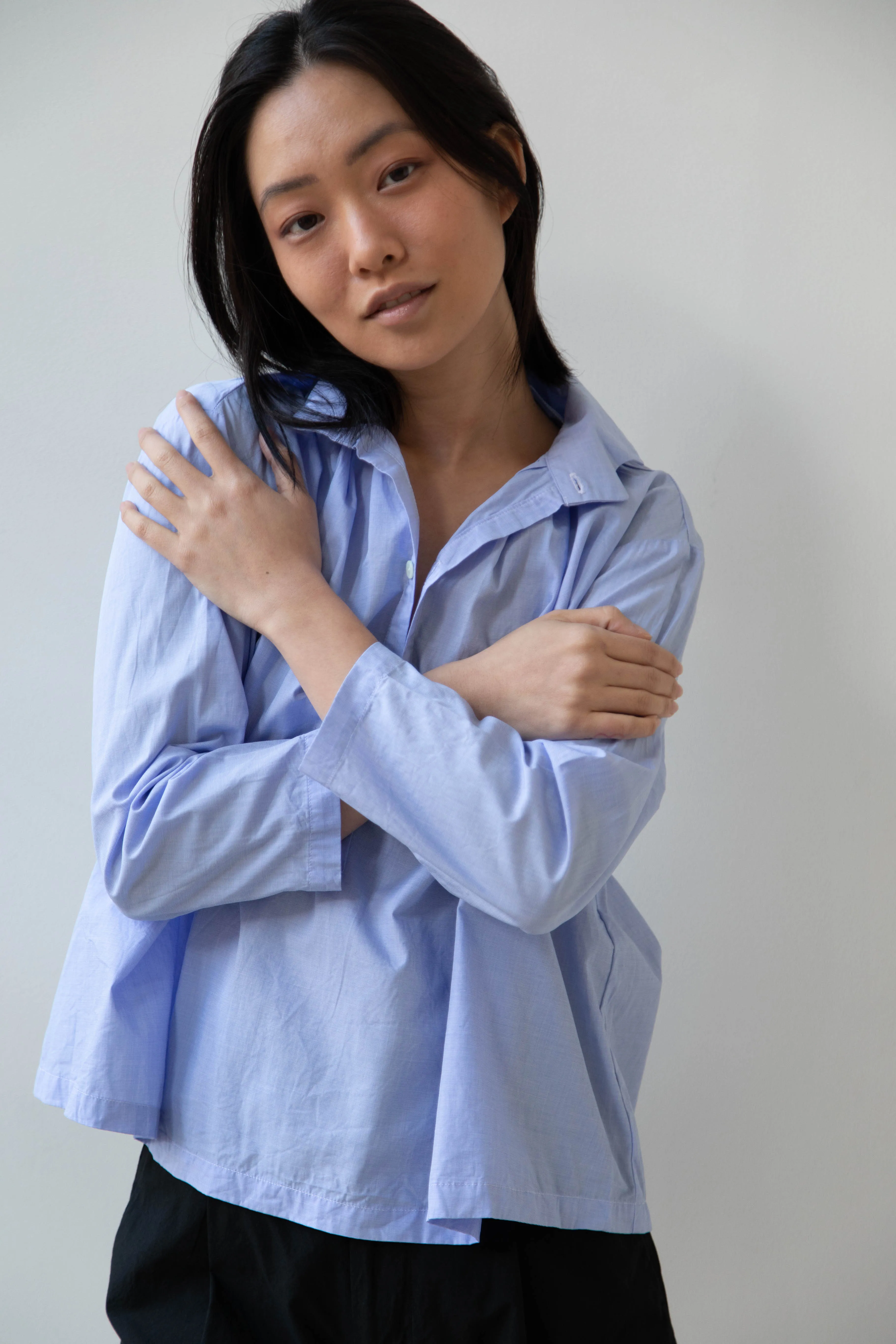 Gallego Desportes | Petite Collar Blouse in Sky Blue