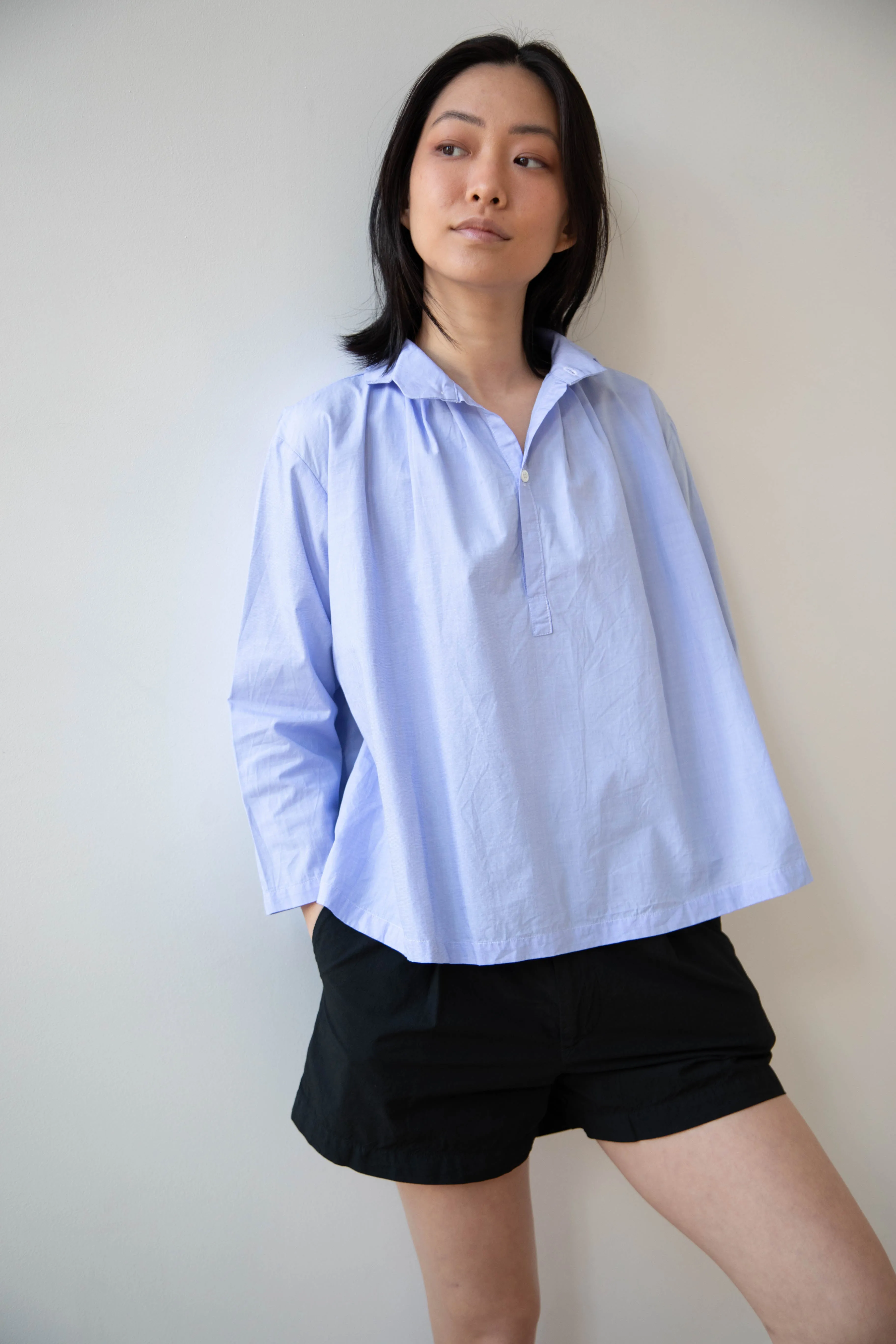 Gallego Desportes | Petite Collar Blouse in Sky Blue