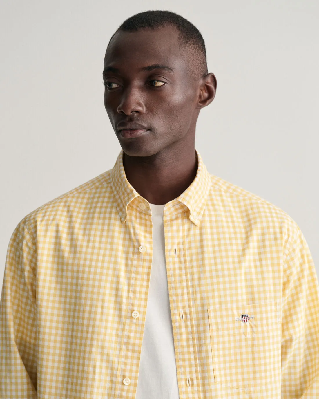 Gant Men Yellow Checked Button-down Collar Long Sleeves Shirt