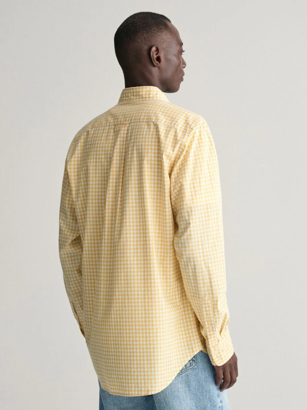 Gant Men Yellow Checked Button-down Collar Long Sleeves Shirt