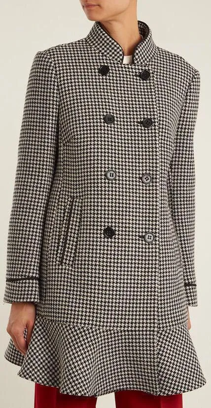 Houndstooth Ruffle Hem Coat